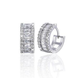 NEW Dainty Huggie Hoop Earrings 14K Gold Plated Cubic Zirconia Pave